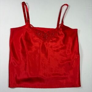 Chic by H.I.S. Camisole Vintage Red Satin Beaded Lace Y2K Satin Lingerie Boudoir